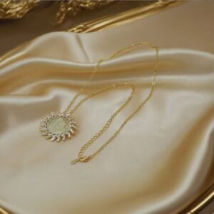 Vintage Coin Medallion Necklace with Sunburst Frame