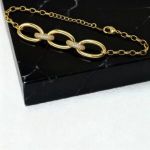 Gold Oval Link Necklaces with Pave Diamonds