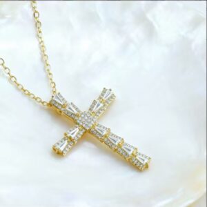 Baguette Diamond Cross Pendant Necklace