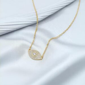 Pave Diamond Evil Eye Gold Necklace